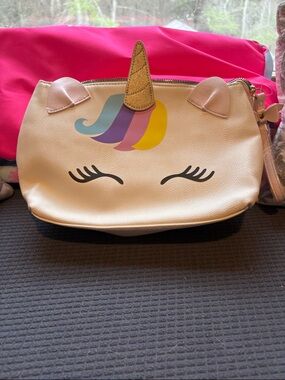 Betsey Johnson Unicorn Cosmetic Bag with Gold Horn and Pastel Mane